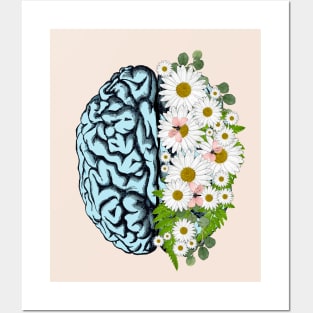 Blue Brain and daisies, Positivity, creativity, right hemisphere brain, health, Mental Posters and Art